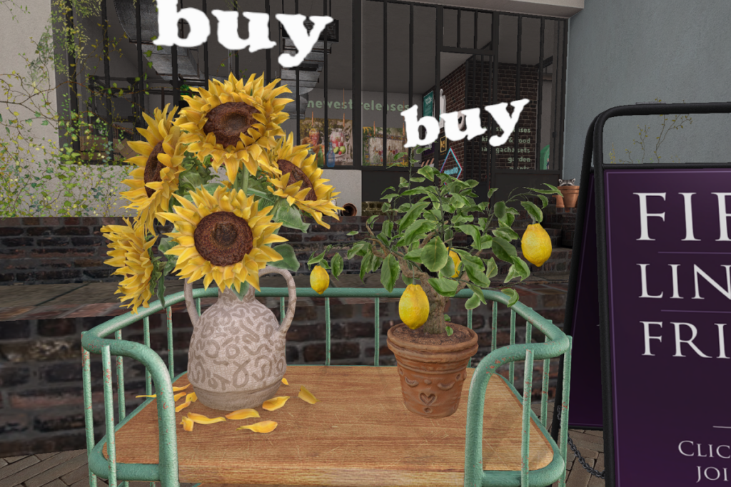 Field Sunflowers | Potted Lemon Tree	&lt;a href=&quot;http://maps.secondlife.com/secondlife/Pure%20Dreams/134/107/18&quot; target=&quot;_blank&quot;&gt;Teleport&lt;/a&gt;
