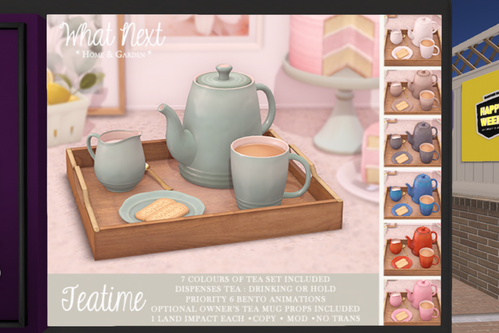 Teatime	&lt;a href=&quot;http://maps.secondlife.com/secondlife/Hodgepodge/113/94/31&quot; target=&quot;_blank&quot;&gt;Teleport&lt;/a&gt;