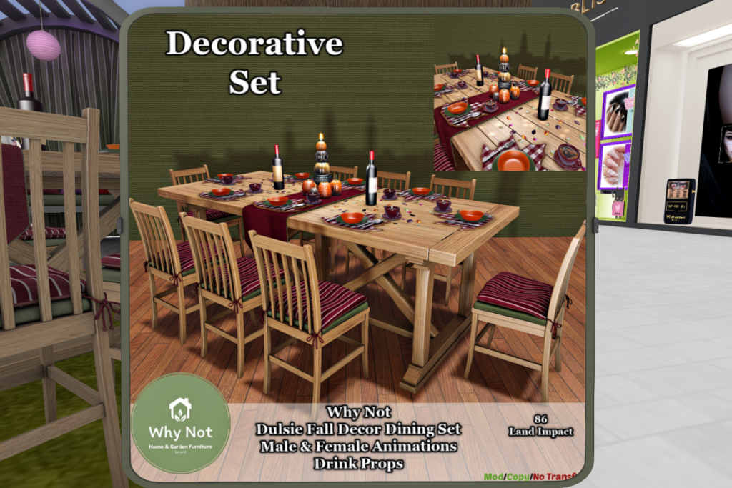 Dulsie Fall Decor Dining Set, L$282