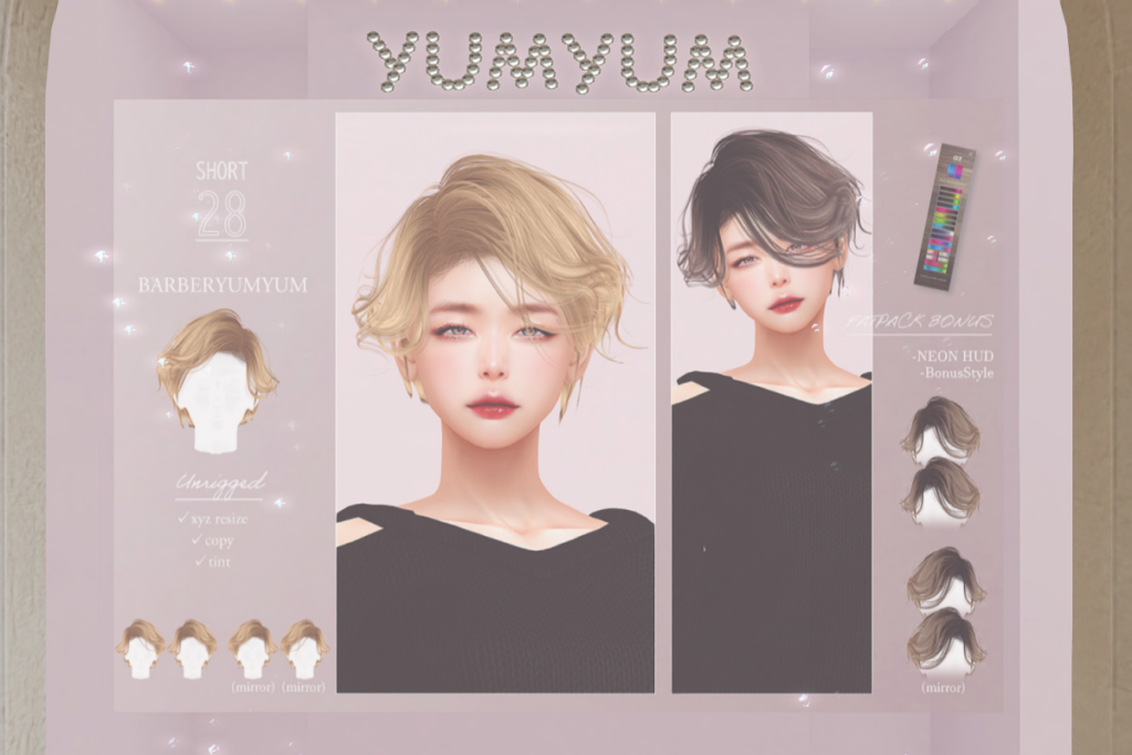 Barberyumyum Short 28 Hair, L$350 each/L$790 FP