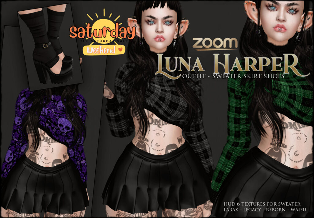 Luna Harper Sweater, Skirt, &amp; Shoes - Legacy/MaitreyaX/Reborn/+mods	&lt;a href=&quot;http://maps.secondlife.com/secondlife/Sunset/72/63/2001&quot; target=&quot;_blank&quot;&gt;Teleport&lt;/a&gt;