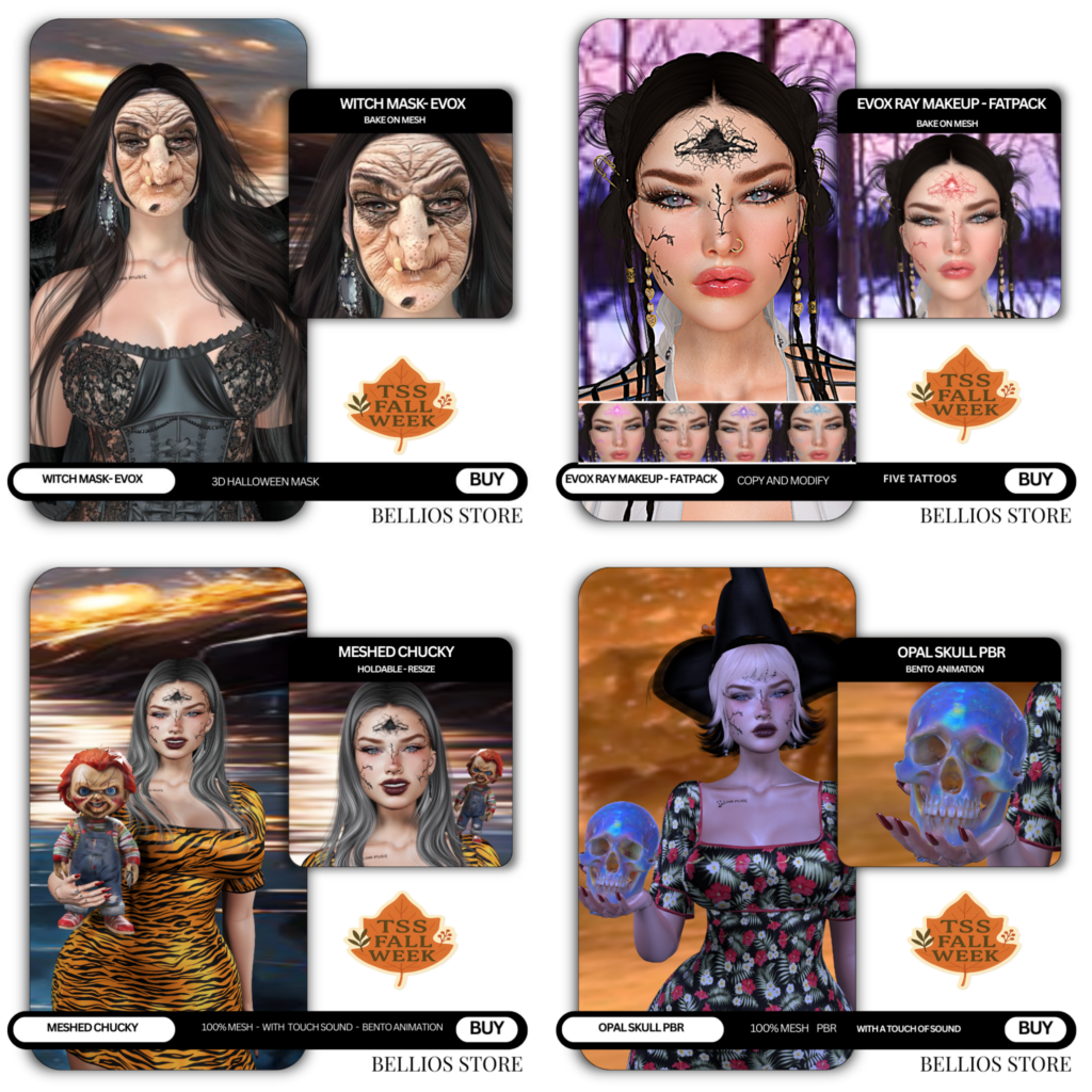 Witch Mask - EvoX | Ray Makeup - EvoX | Meshed Chucky Doll Holdable | Opal Skull Holdable 	&lt;a href=&quot;http://maps.secondlife.com/secondlife/Vista%20District/38/231/22&quot; target=&quot;_blank&quot;&gt;Teleport&lt;/a&gt;