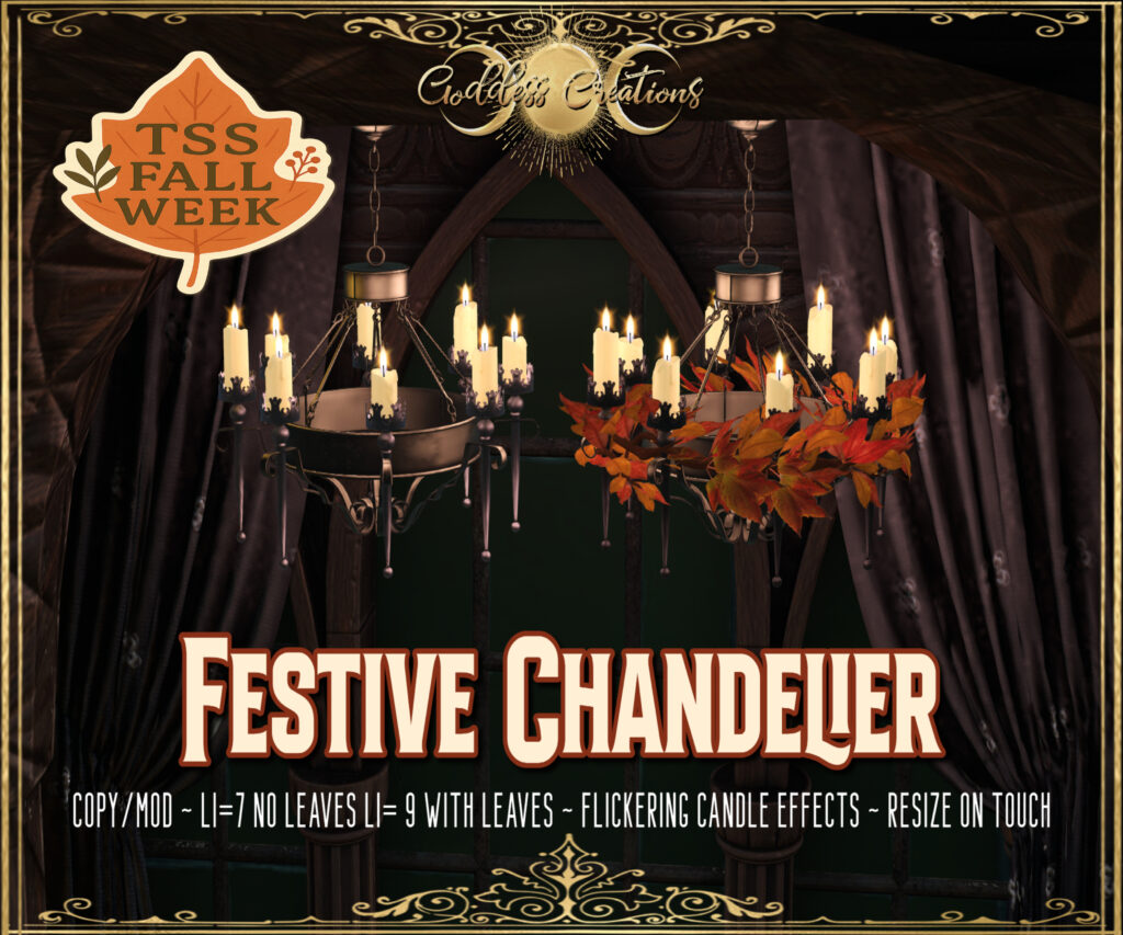 Festive Chandelier 	&lt;a href=&quot;https://maps.secondlife.com/secondlife/Silver%20Moon/79/102/3332&quot; target=&quot;_blank&quot;&gt;Teleport&lt;/a&gt;