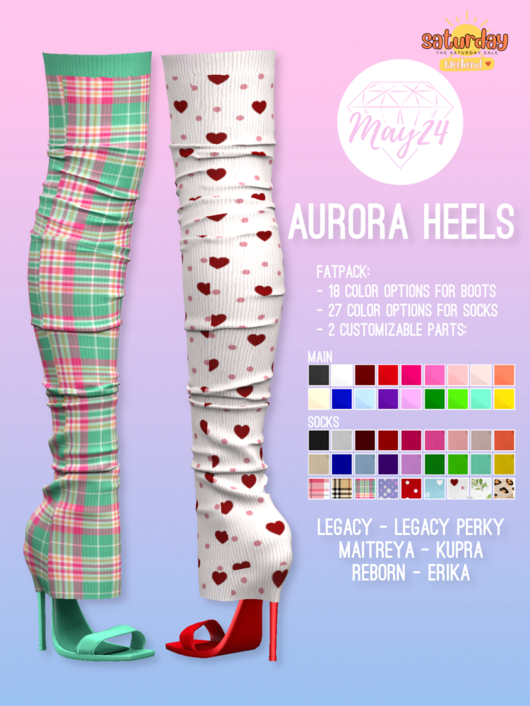 Aurora Heels - Erika/Inithium/Legacy/Maitreya/Reborn/+mods	&lt;a href=&quot;http://maps.secondlife.com/secondlife/Highway%20Star/144/134/23&quot; target=&quot;_blank&quot;&gt;Teleport&lt;/a&gt;