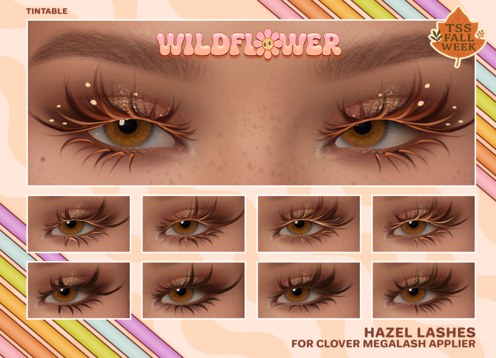 Hazel Lashes - Clover Megalash	&lt;a href=&quot;http://maps.secondlife.com/secondlife/Silverblade%20Shore/66/113/1001&quot; target=&quot;_blank&quot;&gt;Teleport&lt;/a&gt;