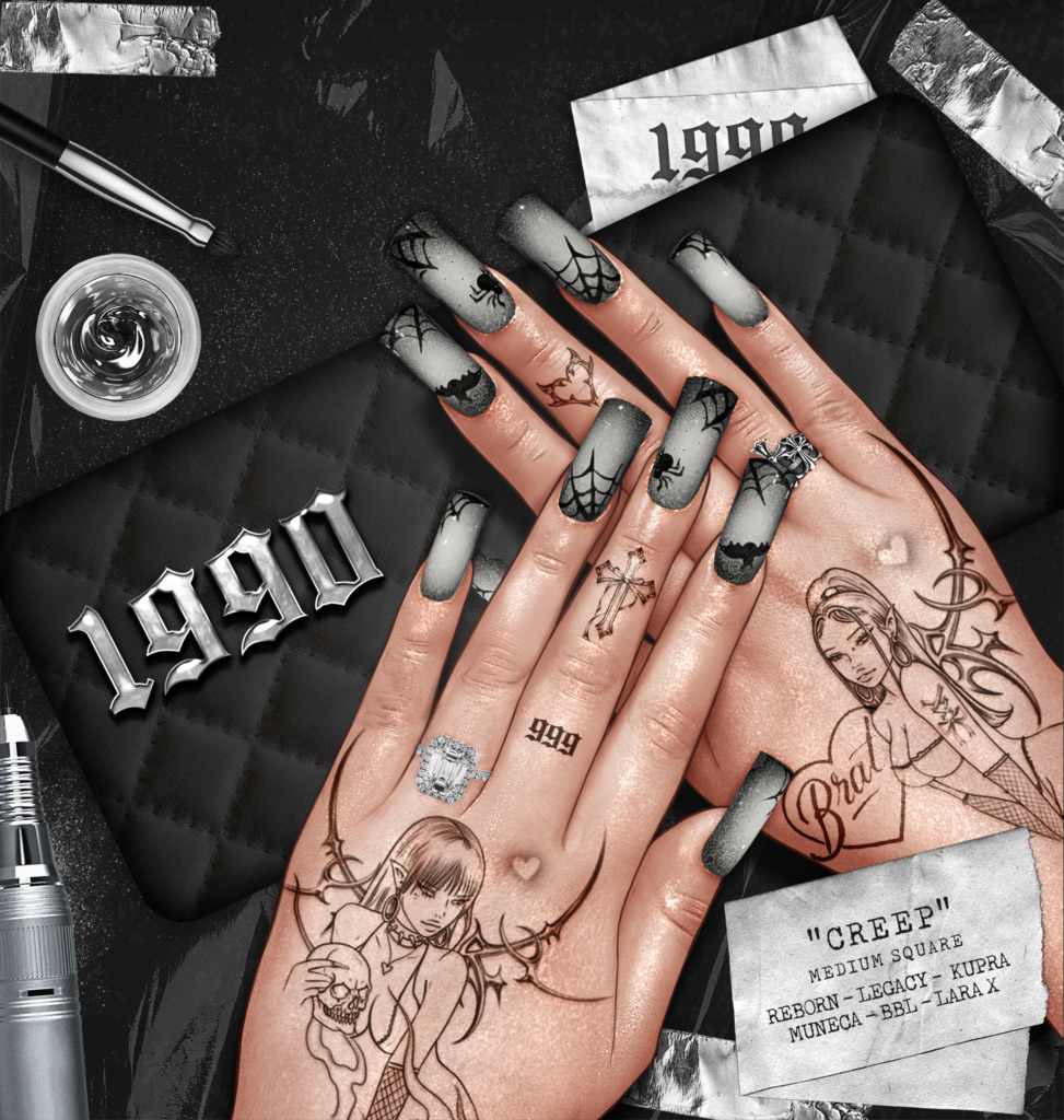 Creep Nails - Inthium/Legacy/MaitreyaX/Reborn/Yentements	&lt;a href=&quot;https://maps.secondlife.com/secondlife/Redwood/150/106/22&quot; target=&quot;_blank&quot;&gt;Teleport&lt;/a&gt;