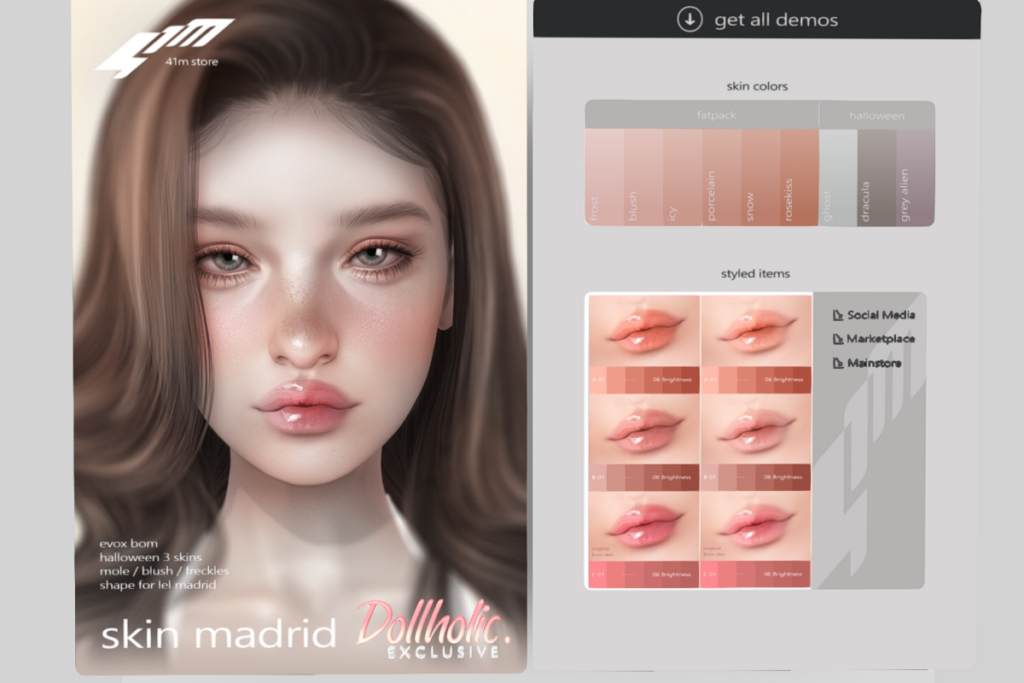 Madrid Skin - Evo X, L$799 each/L$2099 FP | Madrid Lipsticks - Evo X, L$299 each