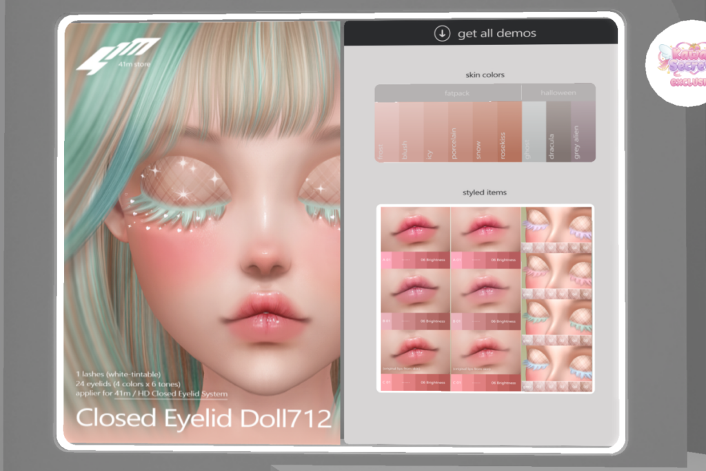 Doll712 Closed Eyelid - Genus MorphToon, L$299 | Doll712 Skin - Genus MorphToon, L$799 each | Doll712 Lips - Genus MorphToon, L$399