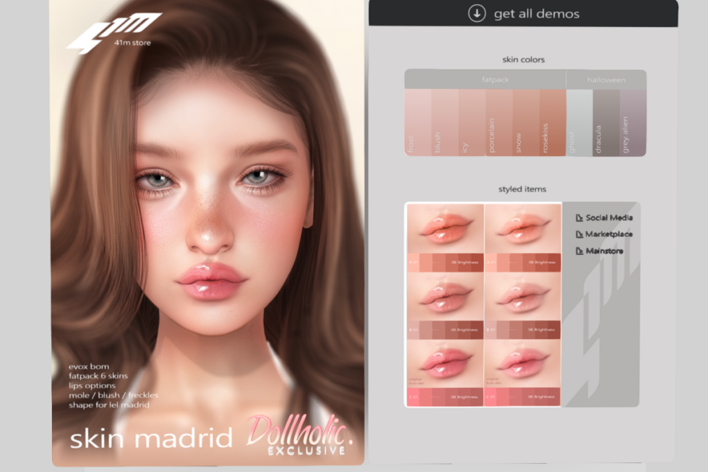 Madrid Skin - Evo X, L$799 each/L$2099 FP | Madrid Lipsticks - Evo X, L$299 each
