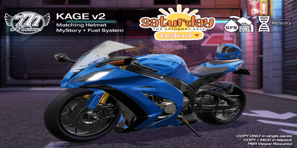 Kage V2 Motorcycle	&lt;a href=&quot;http://maps.secondlife.com/secondlife/Highway%20Star/144/134/23&quot; target=&quot;_blank&quot;&gt;Teleport&lt;/a&gt;