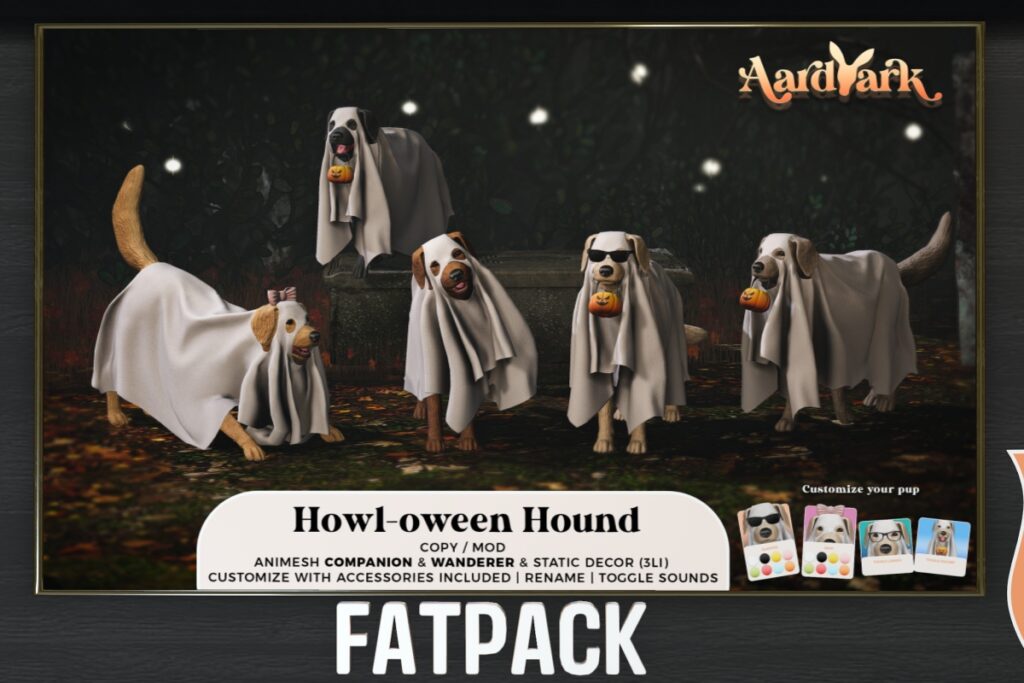 Howl-oween Hound Animesh Companion &amp; Decor, L$549 each/L$1999 FP
