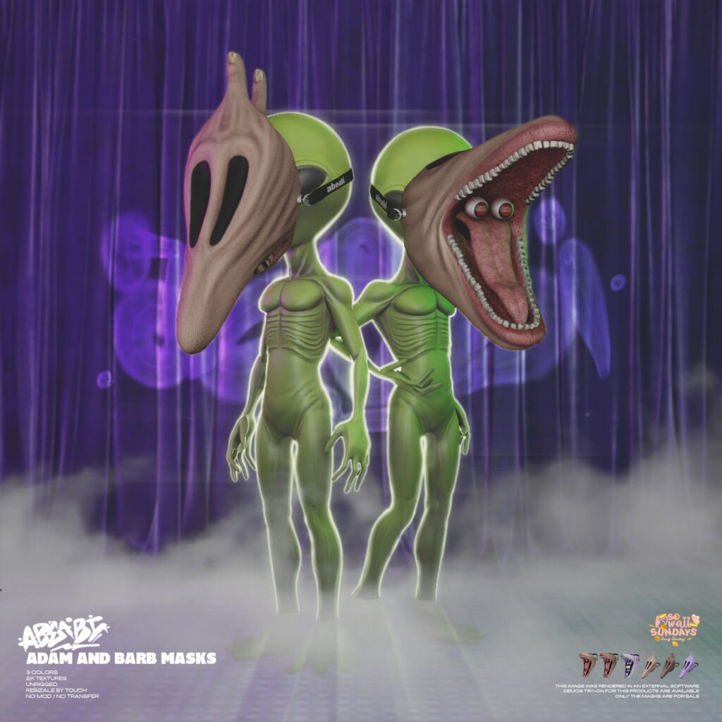 Adam &amp; Barb Masks	&lt;a href=&quot;http://maps.secondlife.com/secondlife/Eden%20Flower/73/86/21&quot; target=&quot;_blank&quot;&gt;Teleport&lt;/a&gt;