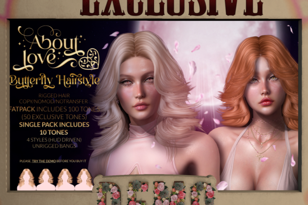 Butterfly Hairstyle, L$300 each/L$1000 FP