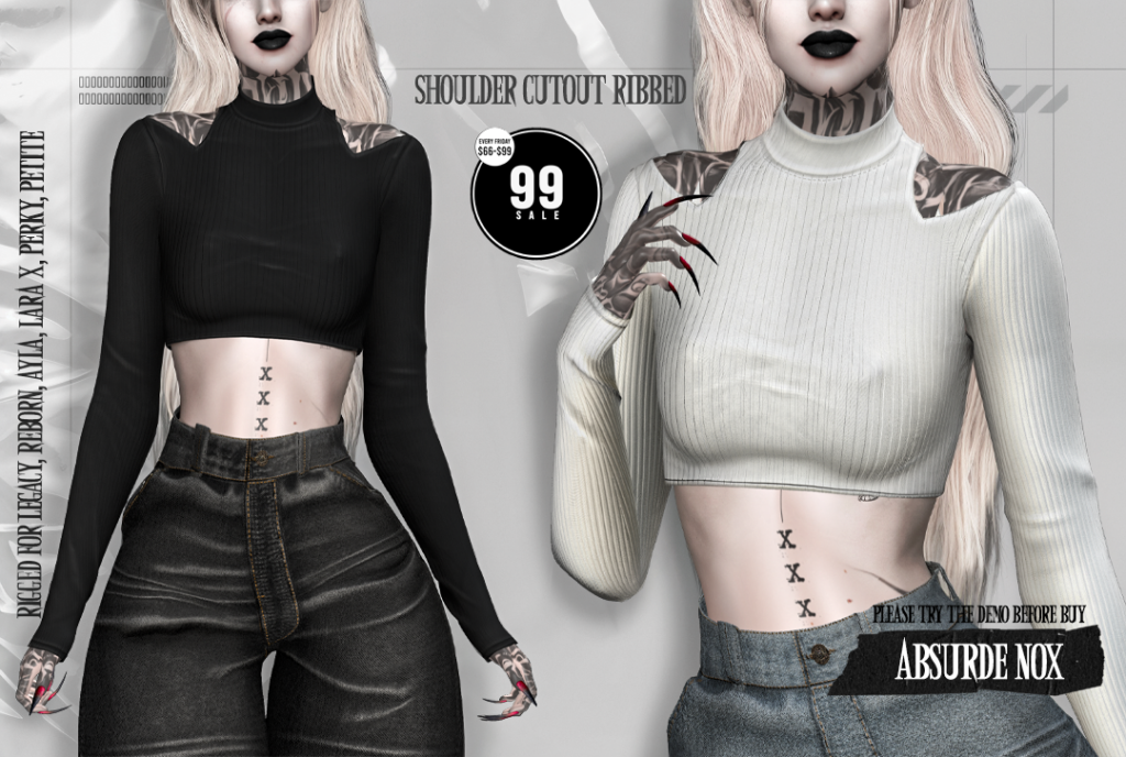 Shoulder Cutout Ribbed Top - Ayla/Legacy/MaitreyaX/Reborn/+mods	&lt;a href=&quot;http://maps.secondlife.com/secondlife/Forever%20Land/85/148/1799&quot; target=&quot;_blank&quot;&gt;Teleport&lt;/a&gt;