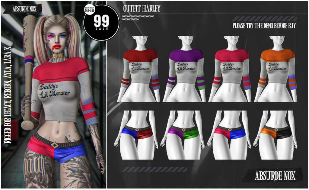 Harley Top &amp; Shorts - Ayla/Legacy/MaitreyaX/Reborn	&lt;a href=&quot;http://maps.secondlife.com/secondlife/Forever%20Land/85/148/1799&quot; target=&quot;_blank&quot;&gt;Teleport&lt;/a&gt;