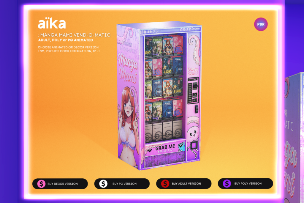 Manga Mami Vend-O-Matic, L$499-L$1999 each