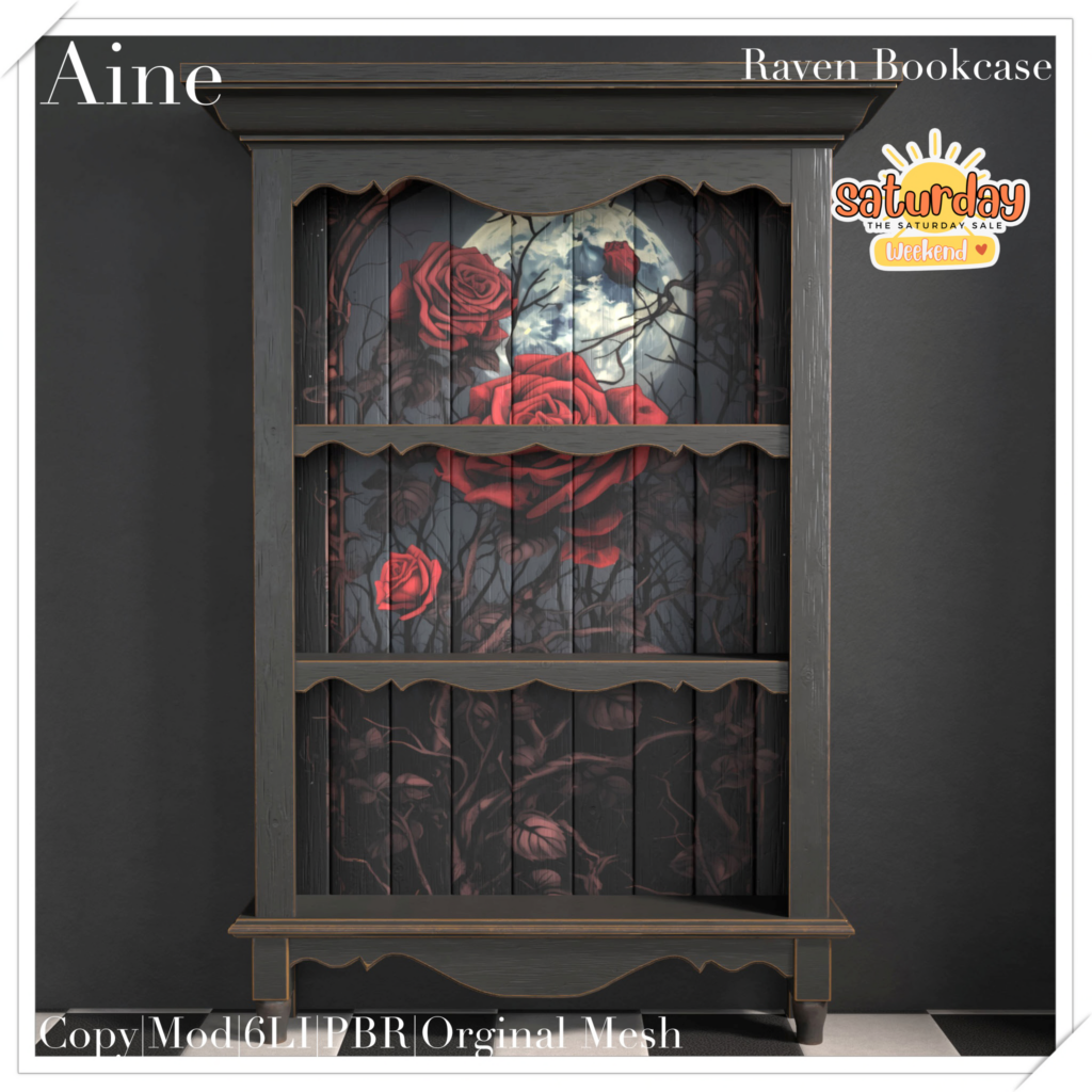 Raven Bookcase	&lt;a href=&quot;http://maps.secondlife.com/secondlife/Spirit%20Hills/128/228/22&quot; target=&quot;_blank&quot;&gt;Teleport&lt;/a&gt;