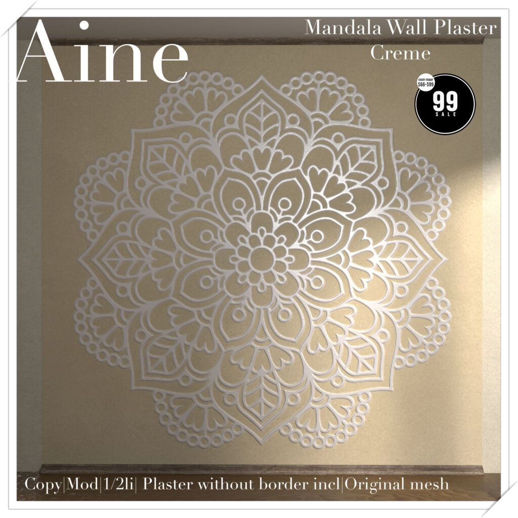 Mandala Wall Plaster Creme Decor	&lt;a href=&quot;http://maps.secondlife.com/secondlife/Spirit%20Hills/128/228/22&quot; target=&quot;_blank&quot;&gt;Teleport&lt;/a&gt;