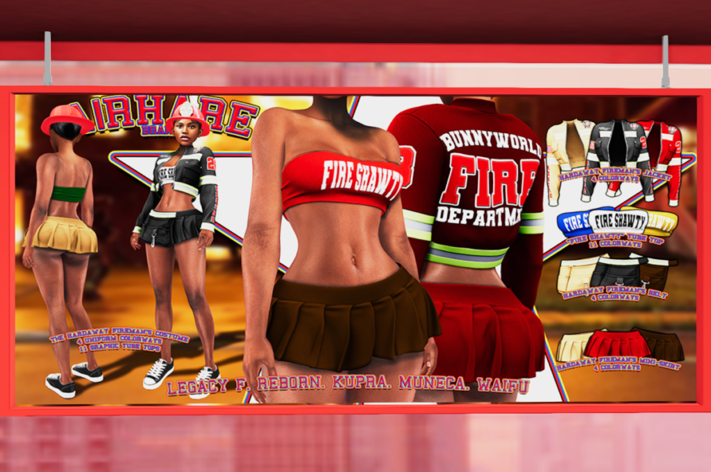 Hardaway Fireman&#039;s Tube Top, Mini-Skirt, &amp; Belt - Inithium/Legacy/Reborn/Yentements/+mods, L$249 each