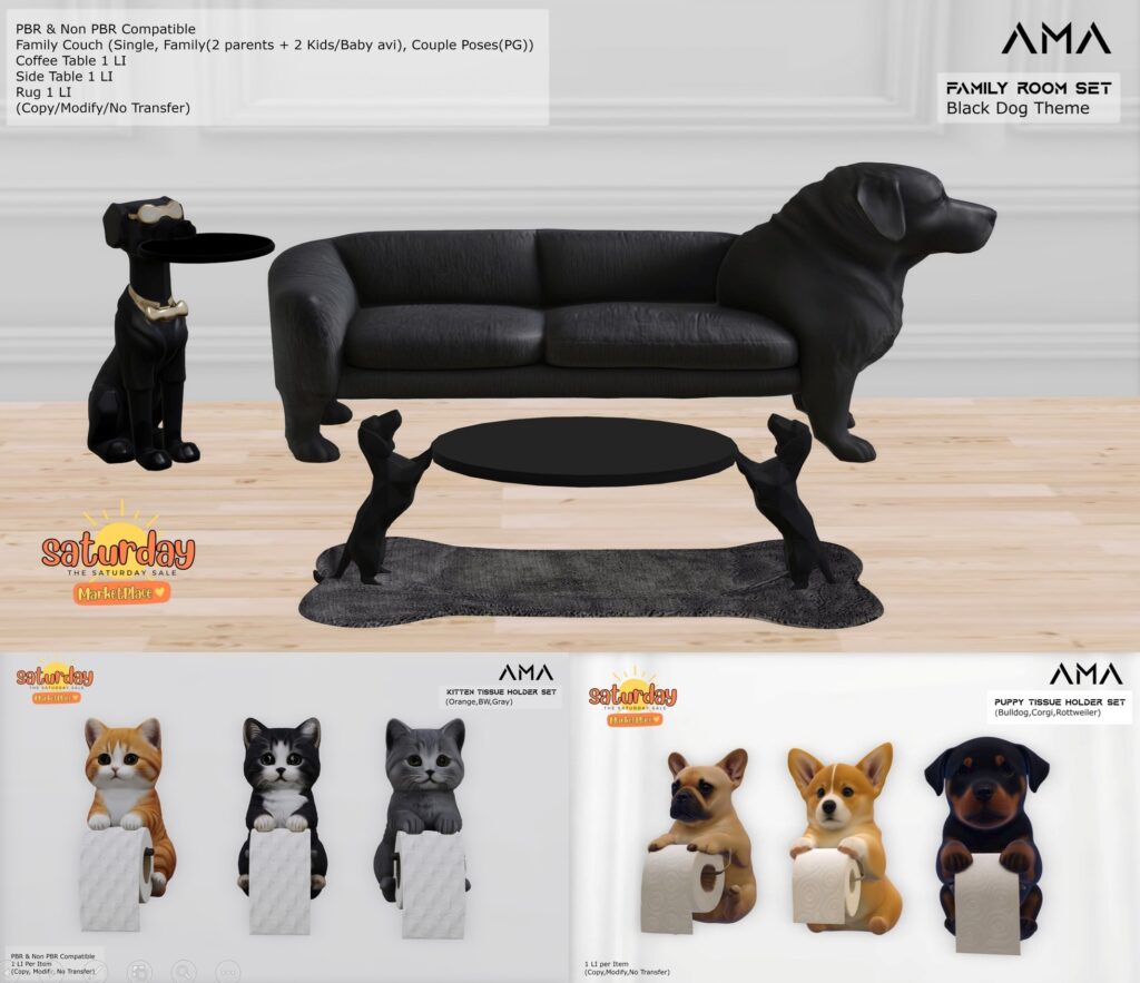 Black Dog Theme Family Room Set	| Kitten &amp; Puppy Toilet Holder Sets &lt;a href=&quot;https://tinyurl.com/yc8rb86w&quot; target=&quot;_blank&quot;&gt;Marketplace Link&lt;/a&gt;