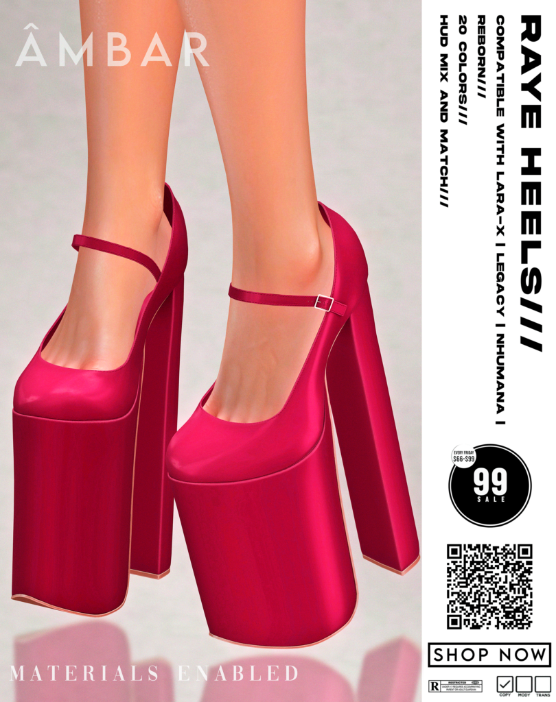 Raye Heels - Legacy/MaitreyaX/Nhumana/Reborn	&lt;a href=&quot;http://maps.secondlife.com/secondlife/Mellow%20Marina/137/65/21&quot; target=&quot;_blank&quot;&gt;Teleport&lt;/a&gt;