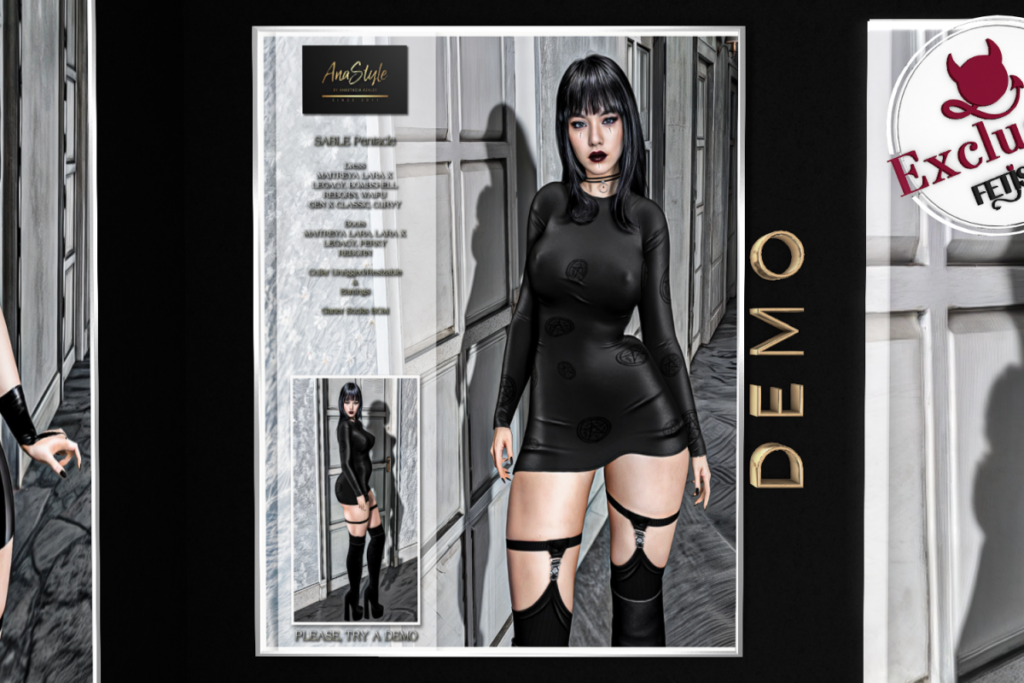 Sable Pentacle Dress - GenX/Legacy/MaitreyaX/Reborn/+mods, L$150-L$199 each/L$840 FP