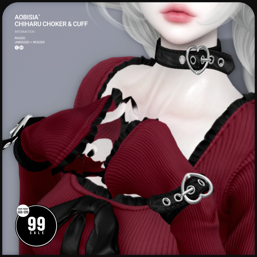 Chiharu Choker &amp; Cuffs - Rigged/Unrigged	&lt;a href=&quot;http://maps.secondlife.com/secondlife/Stay/88/219/850&quot; target=&quot;_blank&quot;&gt;Teleport&lt;/a&gt;