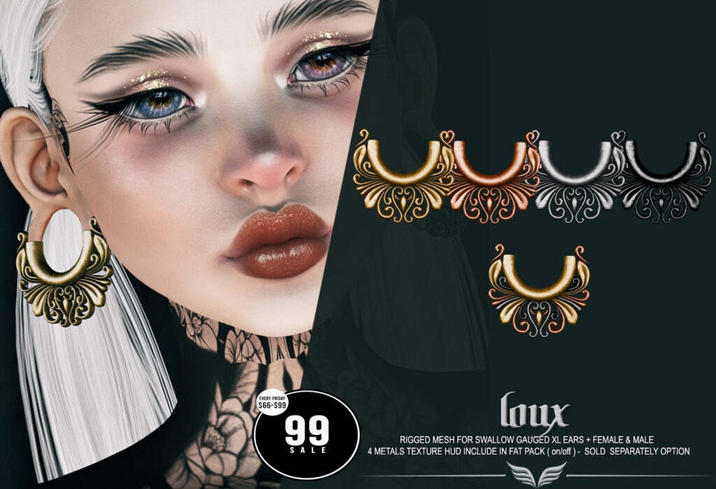 Loux Earrings - Swallow Gaued Ears XL F+M	&lt;a href=&quot;http://maps.secondlife.com/secondlife/Amazing%20Dreams/52/206/2514&quot; target=&quot;_blank&quot;&gt;Teleport&lt;/a&gt;
