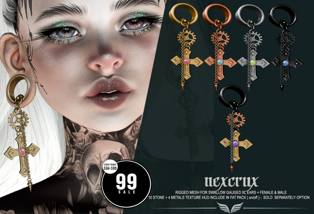 Nexcrux Earrings - Swallow Gauged Ears XL F+M	&lt;a href=&quot;http://maps.secondlife.com/secondlife/Amazing%20Dreams/52/206/2514&quot; target=&quot;_blank&quot;&gt;Teleport&lt;/a&gt;