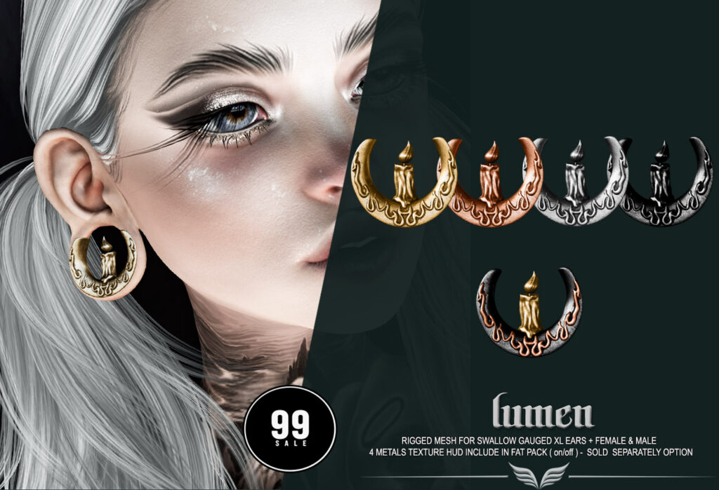 Lumen Earrings - Swallow Gauged Ears XL F+M	&lt;a href=&quot;http://maps.secondlife.com/secondlife/Amazing%20Dreams/52/206/2514&quot; target=&quot;_blank&quot;&gt;Teleport&lt;/a&gt;