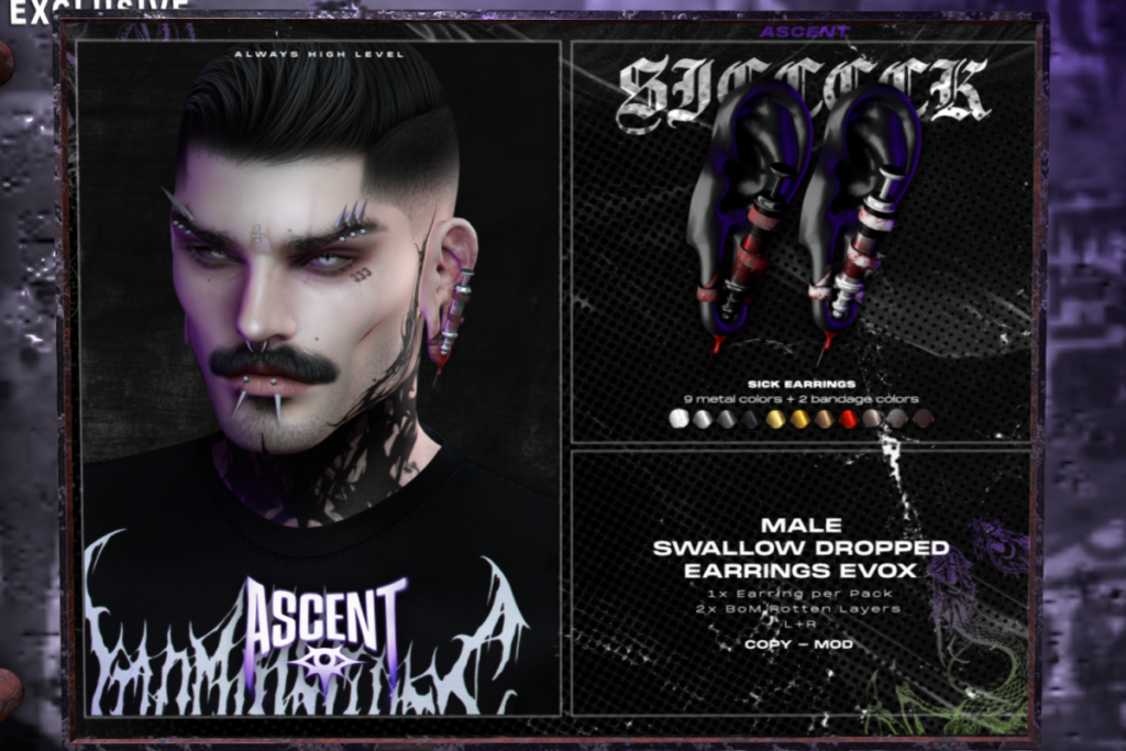 Sick Earrings - Swallow Dropped M Ears, L$299