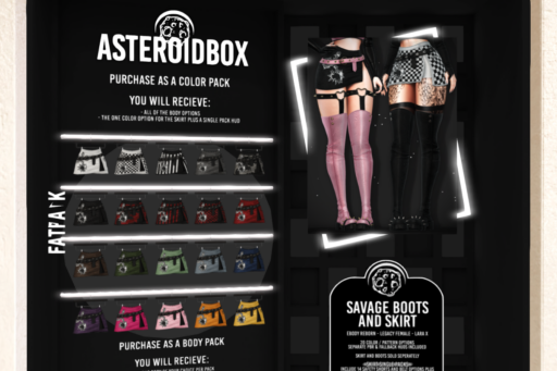 Savage Skirt - Legacy/MaitreyaX/Reborn, L$289 each/L$659 each FP/L$1899 MP | Savage Boots - Legacy/MaitreyaX/Reborn, L$499