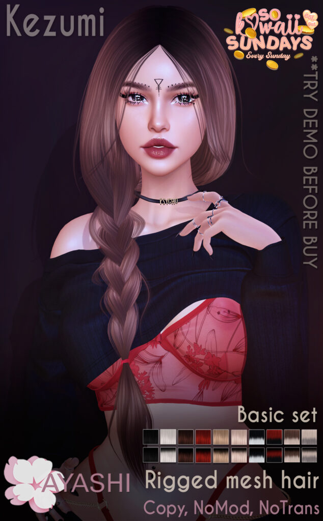Kezumi Hair	&lt;a href=&quot;http://maps.secondlife.com/secondlife/MagnetiS/191/128/10&quot; target=&quot;_blank&quot;&gt;Teleport&lt;/a&gt;