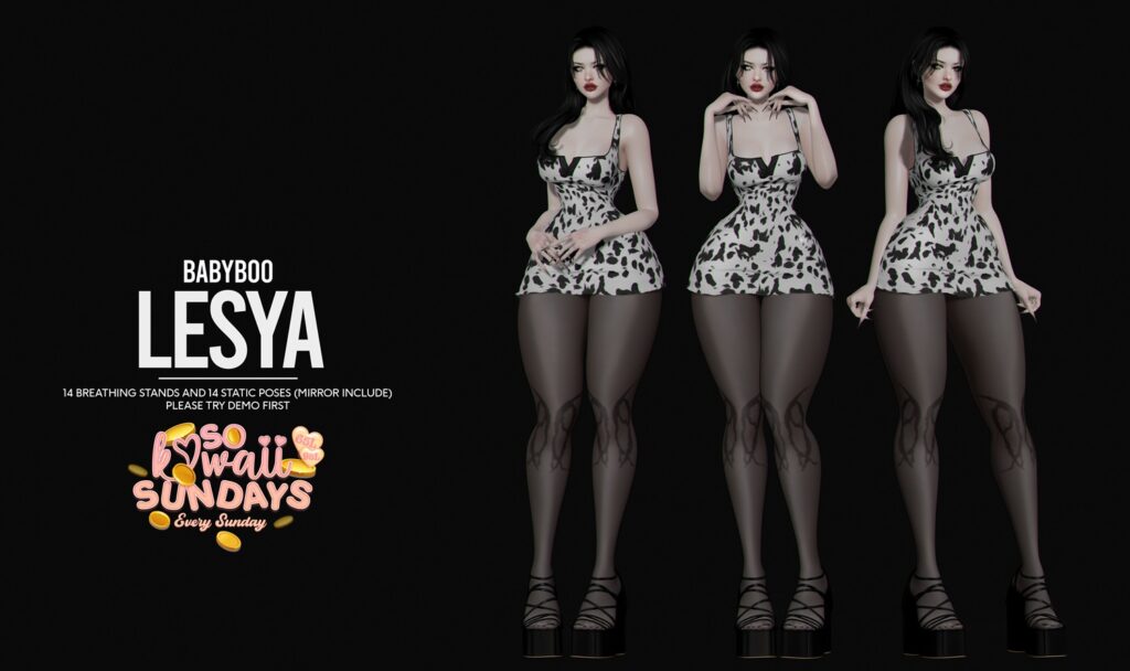 Lesya Poses	&lt;a href=&quot;https://maps.secondlife.com/secondlife/Cult%20Grounds/16/23/1022&quot; target=&quot;_blank&quot;&gt;Teleport&lt;/a&gt;