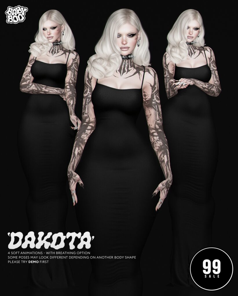Dakota Poses	&lt;a href=&quot;http://maps.secondlife.com/secondlife/Cult%20Grounds/16/23/1022&quot; target=&quot;_blank&quot;&gt;Teleport&lt;/a&gt;