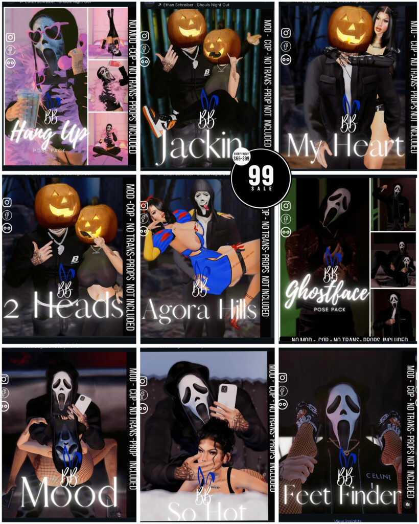 Various Halloween Single &amp; Couple Poses	&lt;a href=&quot;http://maps.secondlife.com/secondlife/Marquises%20Island/77/86/1193&quot; target=&quot;_blank&quot;&gt;Teleport&lt;/a&gt;