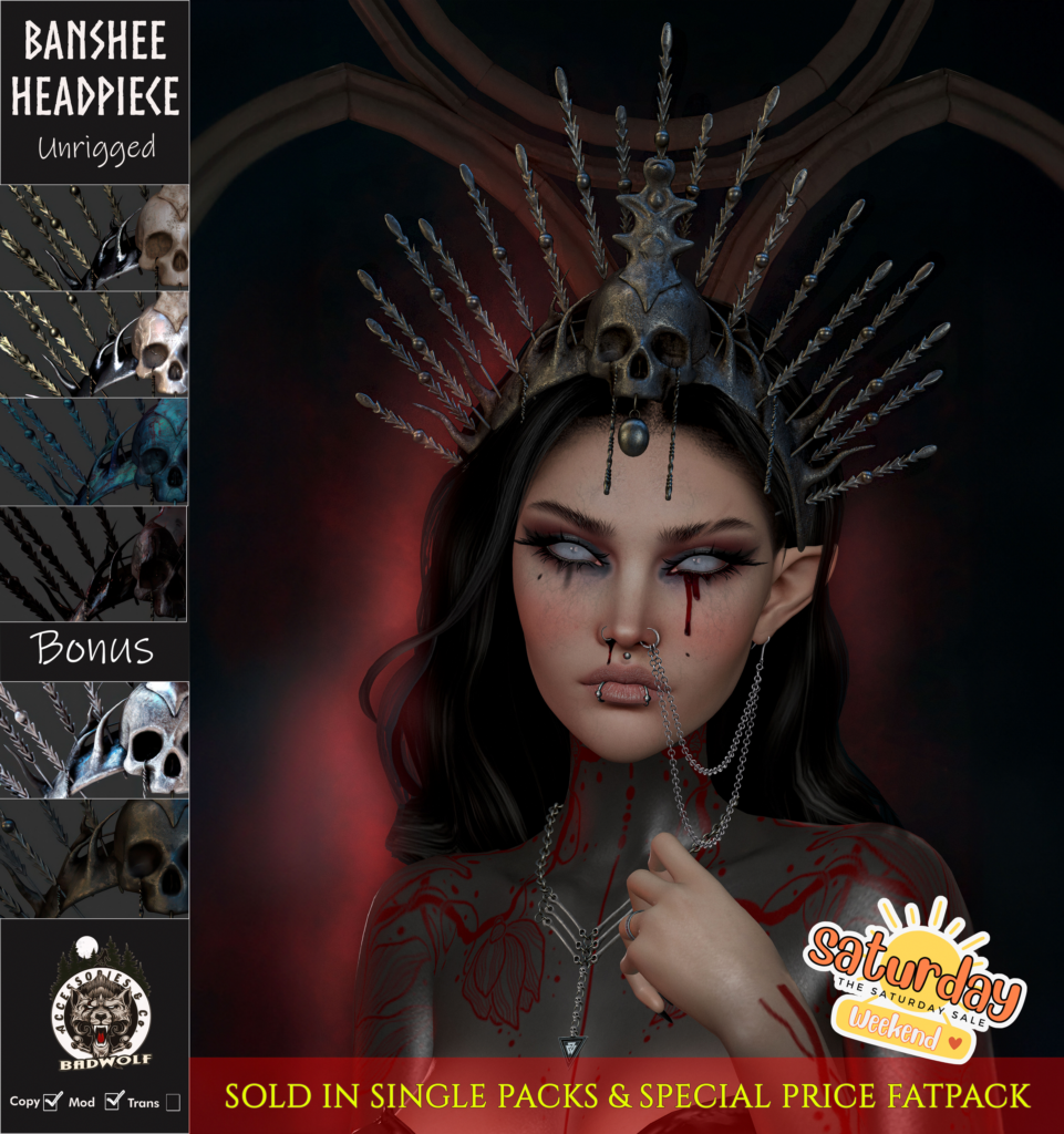 Banshee Headpiece	&lt;a href=&quot;http://maps.secondlife.com/secondlife/Badwolf%20Valhalla/120/128/25&quot; target=&quot;_blank&quot;&gt;Teleport&lt;/a&gt;
