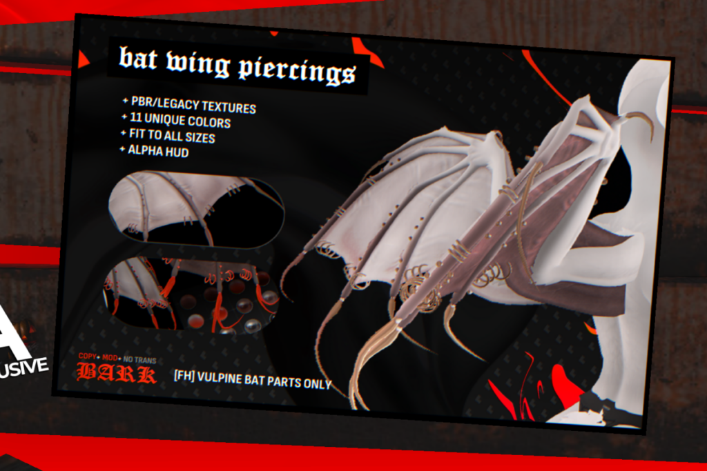 Bat Wing Piercings - FH Vulpine Bat Parts, L$449