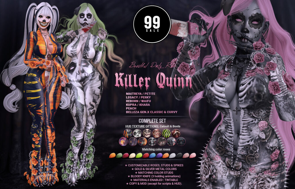 Killer Quinn Set - GenX/Inithium/Legacy/Maitreya/Peach/Reborn/+mods	&lt;a href=&quot;http://maps.secondlife.com/secondlife/Beautiful%20Dirty%20Rich/125/121/22&quot; target=&quot;_blank&quot;&gt;Teleport&lt;/a&gt;