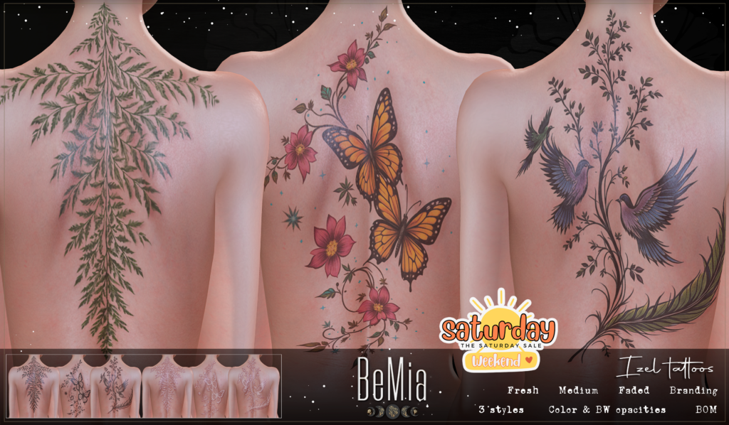 Izel Tattoos - BOM	&lt;a href=&quot;http://maps.secondlife.com/secondlife/Rosehaven/218/121/2501&quot; target=&quot;_blank&quot;&gt;Teleport&lt;/a&gt;
