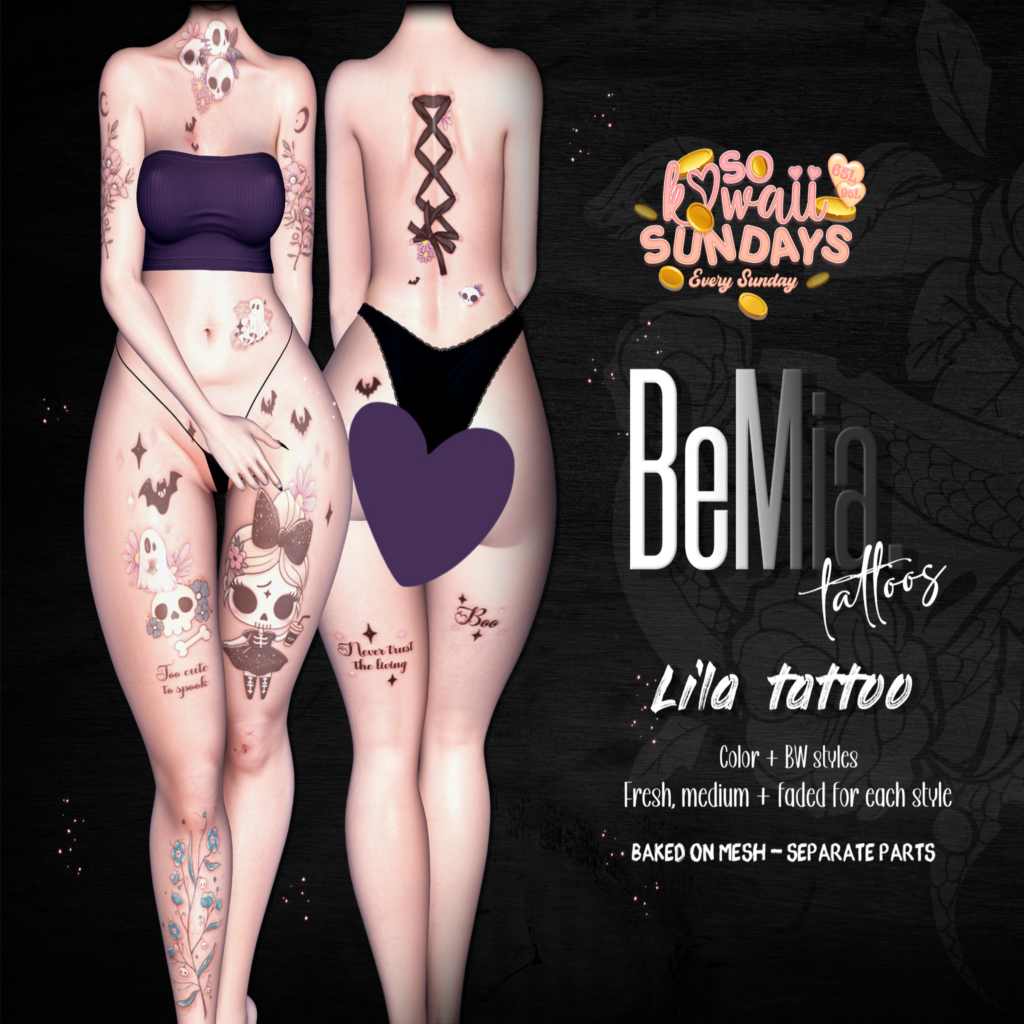Lila Tattoo - BOM	&lt;a href=&quot;http://maps.secondlife.com/secondlife/Rosehaven/218/121/2501&quot; target=&quot;_blank&quot;&gt;Teleport&lt;/a&gt;