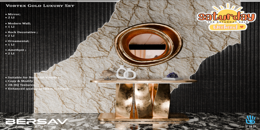 Vortex Gold Luxury Set	&lt;a href=&quot;http://maps.secondlife.com/secondlife/Abode/101/19/22&quot; target=&quot;_blank&quot;&gt;Teleport&lt;/a&gt;