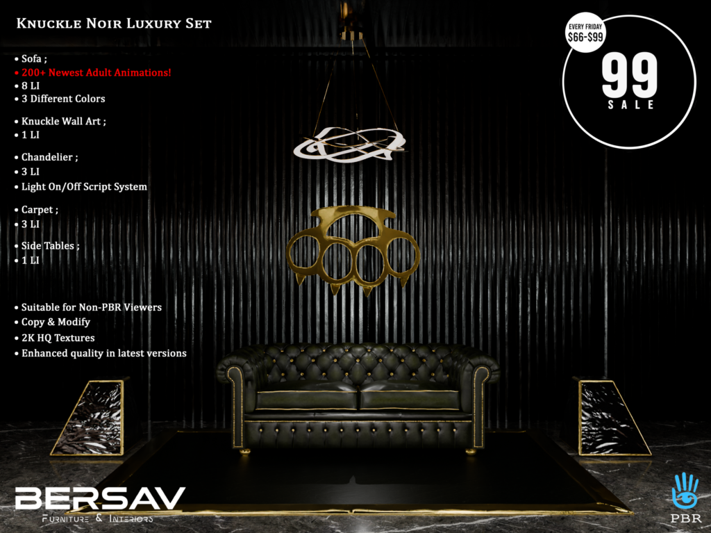 Knuckle Noir Luxury Set	&lt;a href=&quot;http://maps.secondlife.com/secondlife/Abode/101/19/22&quot; target=&quot;_blank&quot;&gt;Teleport&lt;/a&gt;