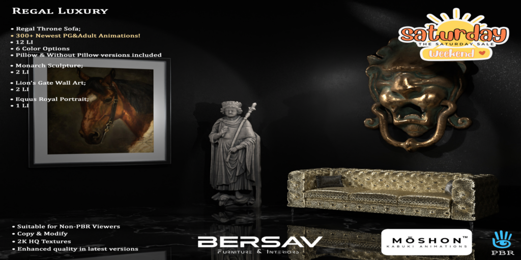 Regal Luxury Decor Set	&lt;a href=&quot;http://maps.secondlife.com/secondlife/Abode/101/19/22&quot; target=&quot;_blank&quot;&gt;Teleport&lt;/a&gt;