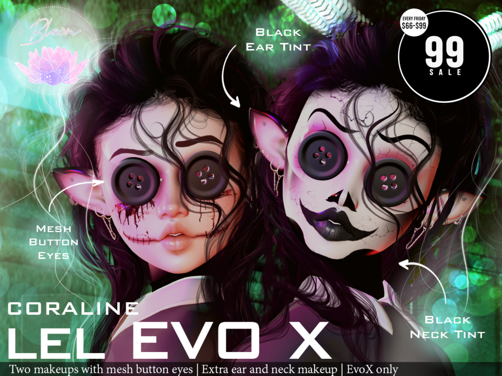 Coraline Makeup &amp; Button Eyes - EvoX	&lt;a href=&quot;https://maps.secondlife.com/secondlife/Optimal/179/17/1601&quot; target=&quot;_blank&quot;&gt;Teleport&lt;/a&gt;