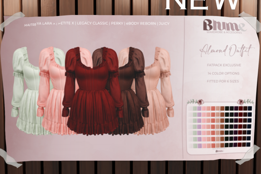 Almond Dress - Legacy/MaitreyaX/Reborn, L$50 each/L$450 FP