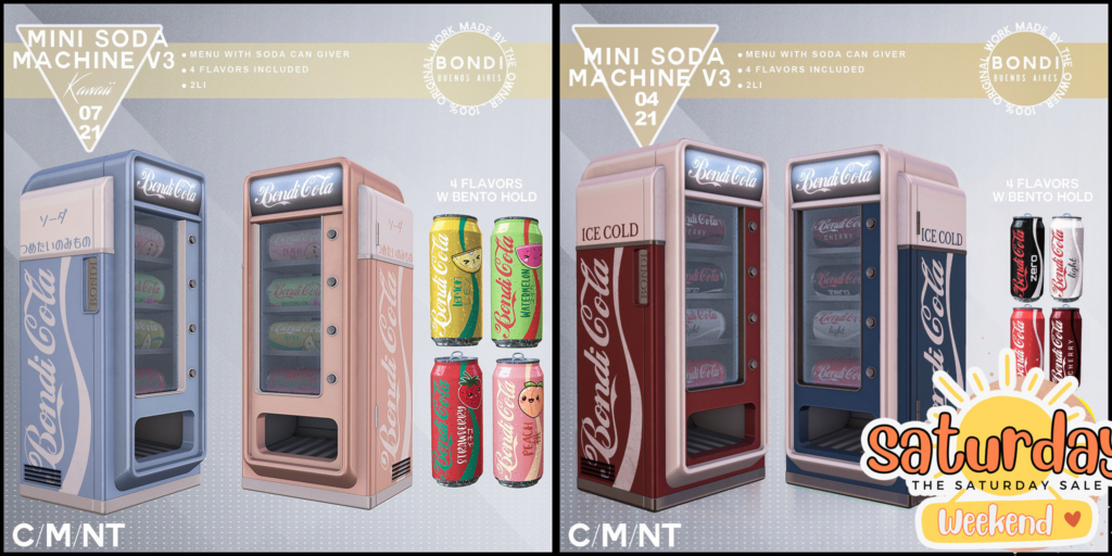 Mini Soda Machine V3 Decor	&lt;a href=&quot;http://maps.secondlife.com/secondlife/Daydreaming/19/66/22&quot; target=&quot;_blank&quot;&gt;Teleport&lt;/a&gt;