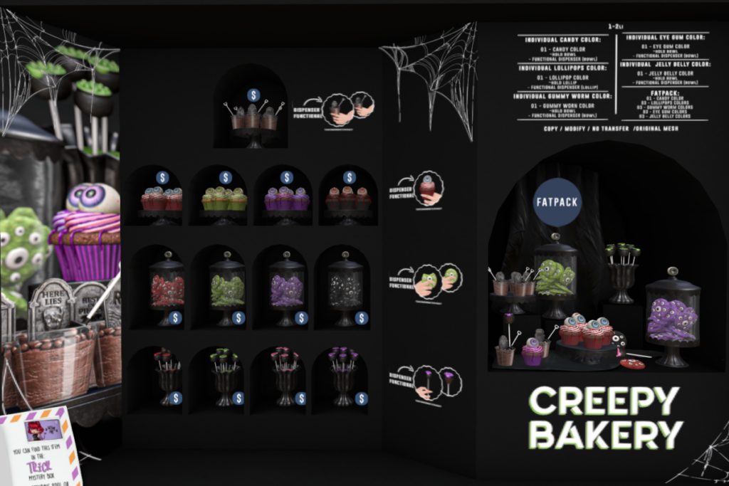 Creepy Bakery Set, L$159-L$179 each/L$589 FP