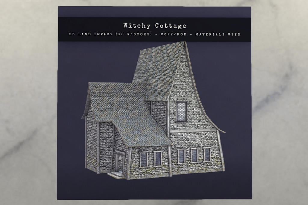 Witchy Cottage	&lt;a href=&quot;http://maps.secondlife.com/secondlife/WideWorld%20Amethysta/55/203/23&quot; target=&quot;_blank&quot;&gt;Teleport&lt;/a&gt;