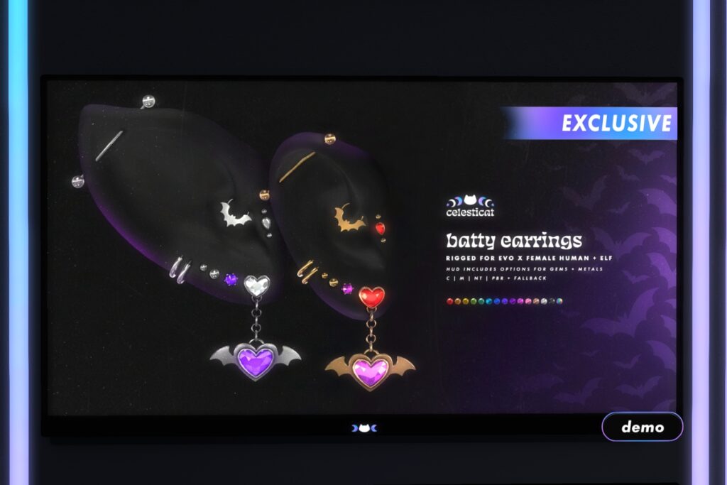 Batty Earrings - EvoX F Human+Elf, L$350 FP